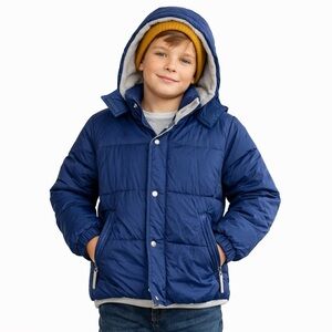 Mini Boden Kids Navy Blue Puffer Jacket Winter Coat Removable Hood 10